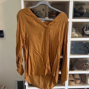 FAVLUX V-Neck Long Sleeve Blouse - Tan